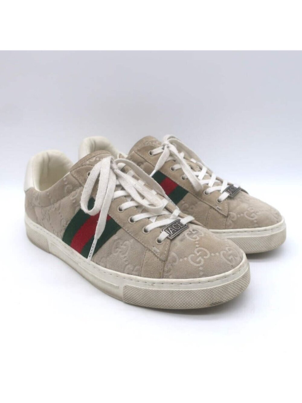 Gucci Ace Web GG Suede Low Top Sneakers Oatmeal Size 37